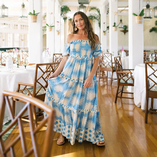 Sunshine Tienda Mara Dress - Blue Palm Geo