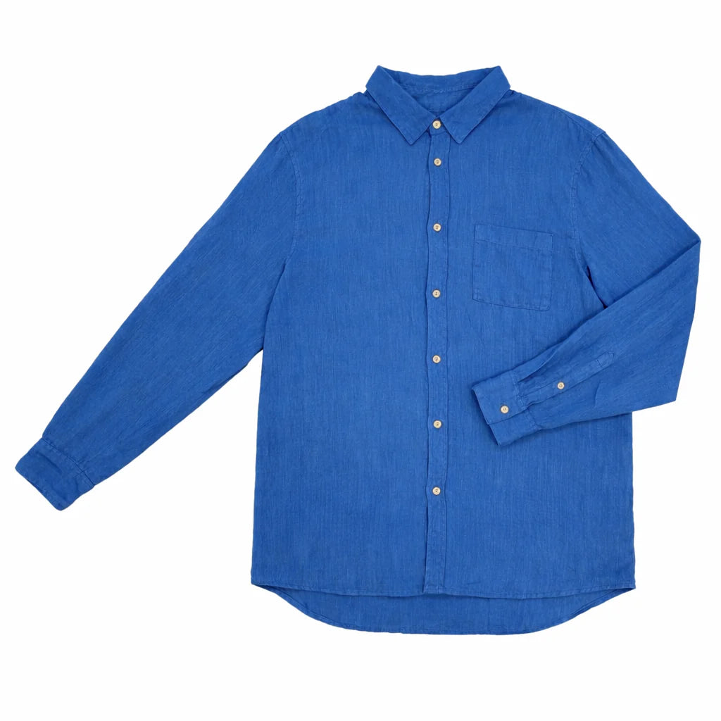 Men's Long Sleeve Linen Shirt - Reef Line Blue
