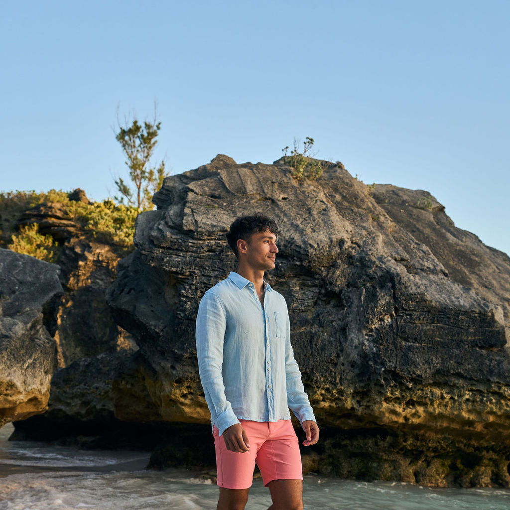 Men's Long Sleeve Linen Shirt - Blue Bird