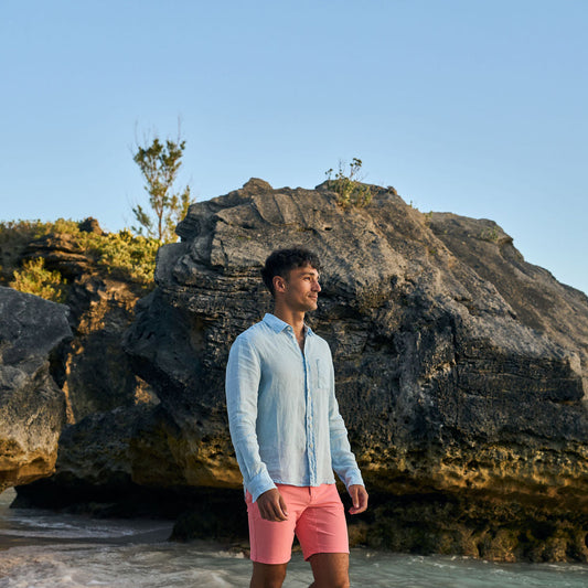 Men's Long Sleeve Linen Shirt - Blue Bird