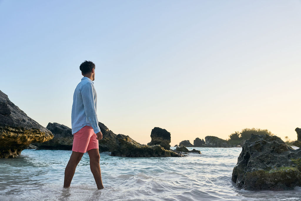 Men's Long Sleeve Linen Shirt - Blue Bird