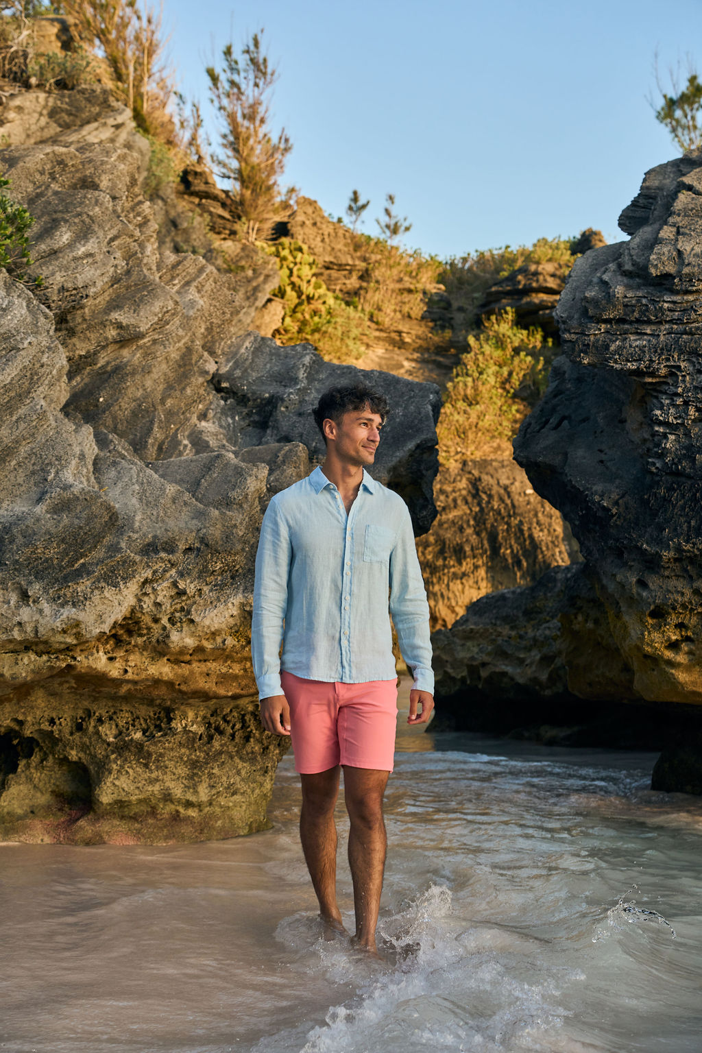 Men's Long Sleeve Linen Shirt - Blue Bird