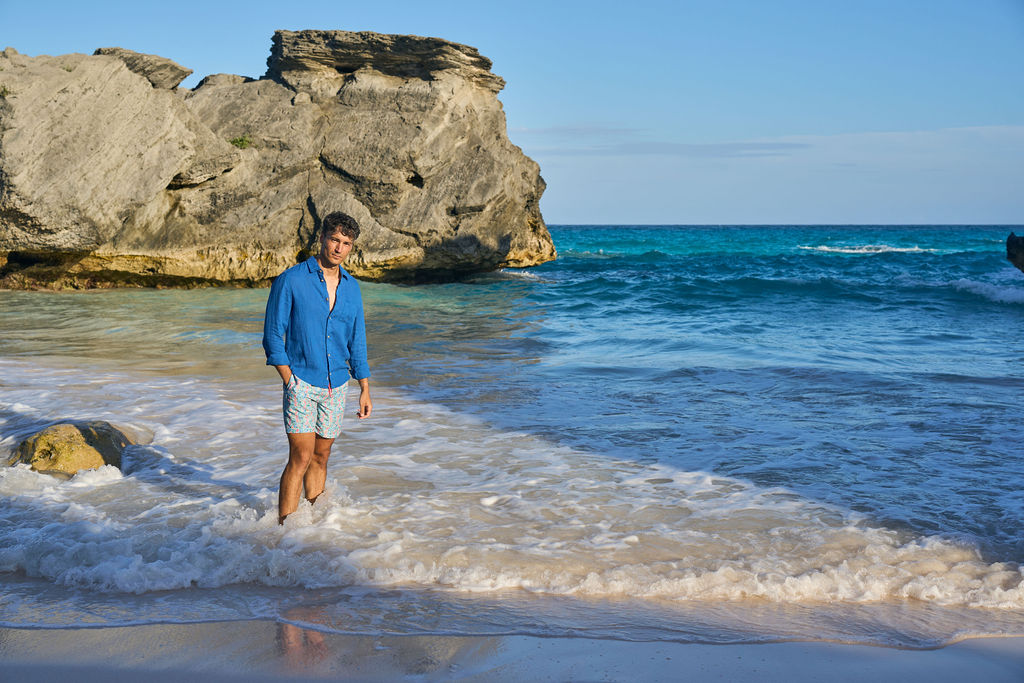 Men's Long Sleeve Linen Shirt - Reef Line Blue