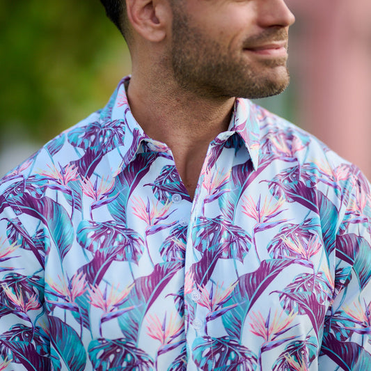 TABS Men's Short Sleeve Performance Shirt - Birds Of Paradise