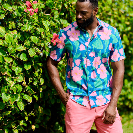 TABS Men's Short Sleeve Performance Shirt - Hibiscus