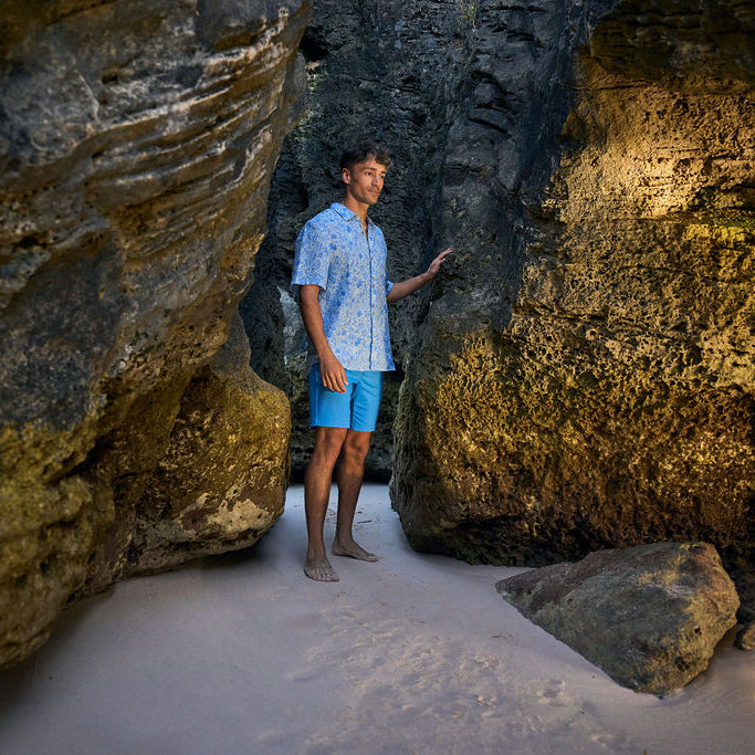 Men's Short Sleeve Linen Shirt - Song of the Sea
