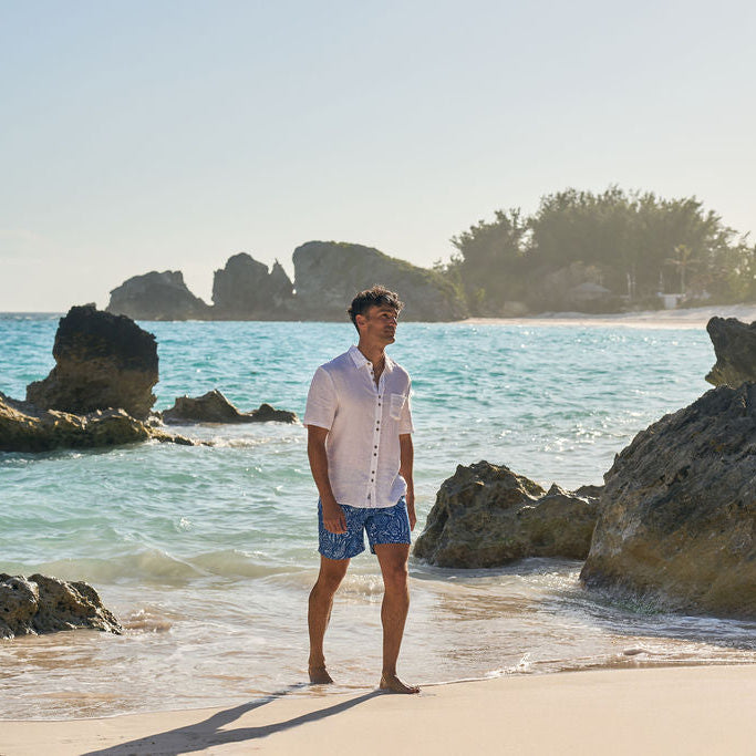 Men's Short Sleeve Linen Shirt - Longtail White