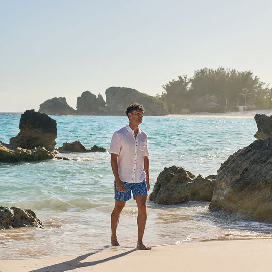 Men's Short Sleeve Linen Shirt - Longtail White