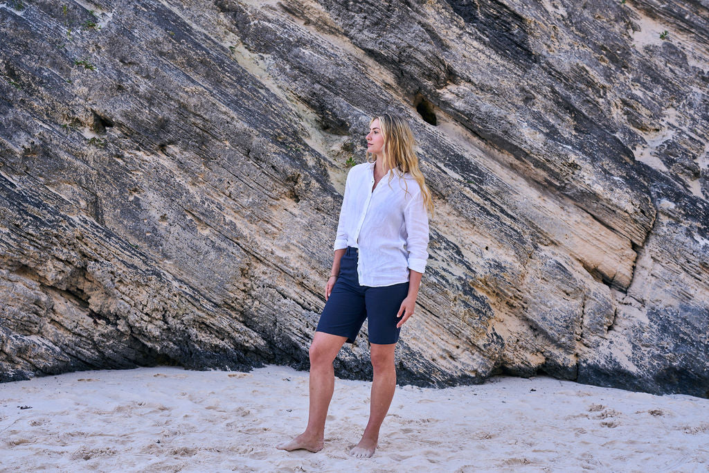Women's Long Sleeve Linen Shirt - Longtail White