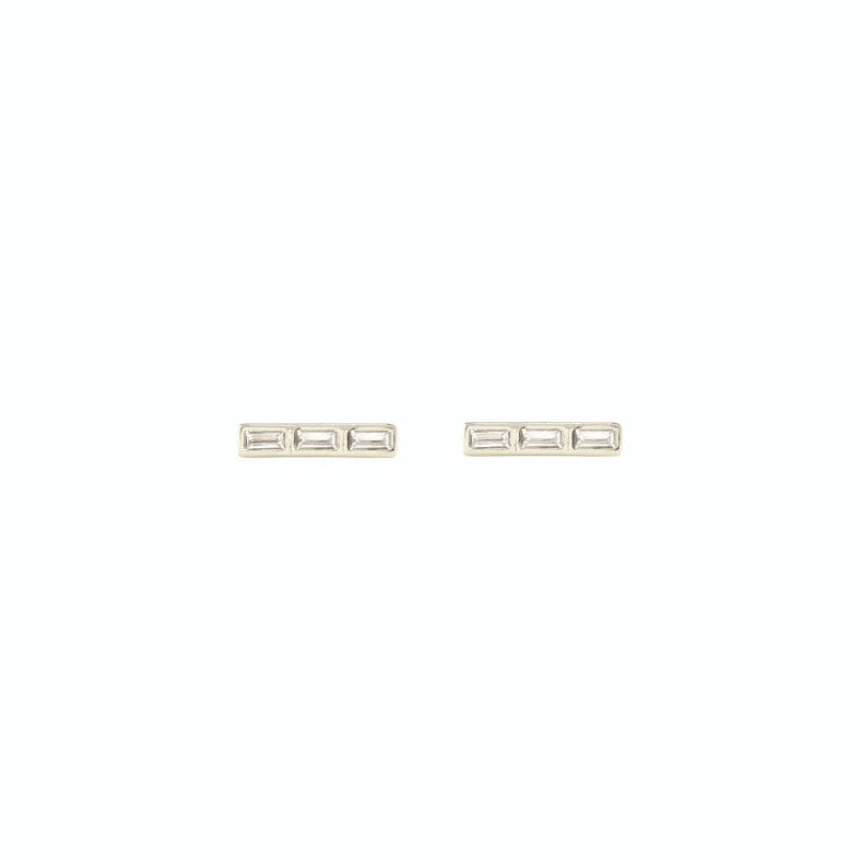 Kris Nations - Triple Baguette Bar earrings - Silver