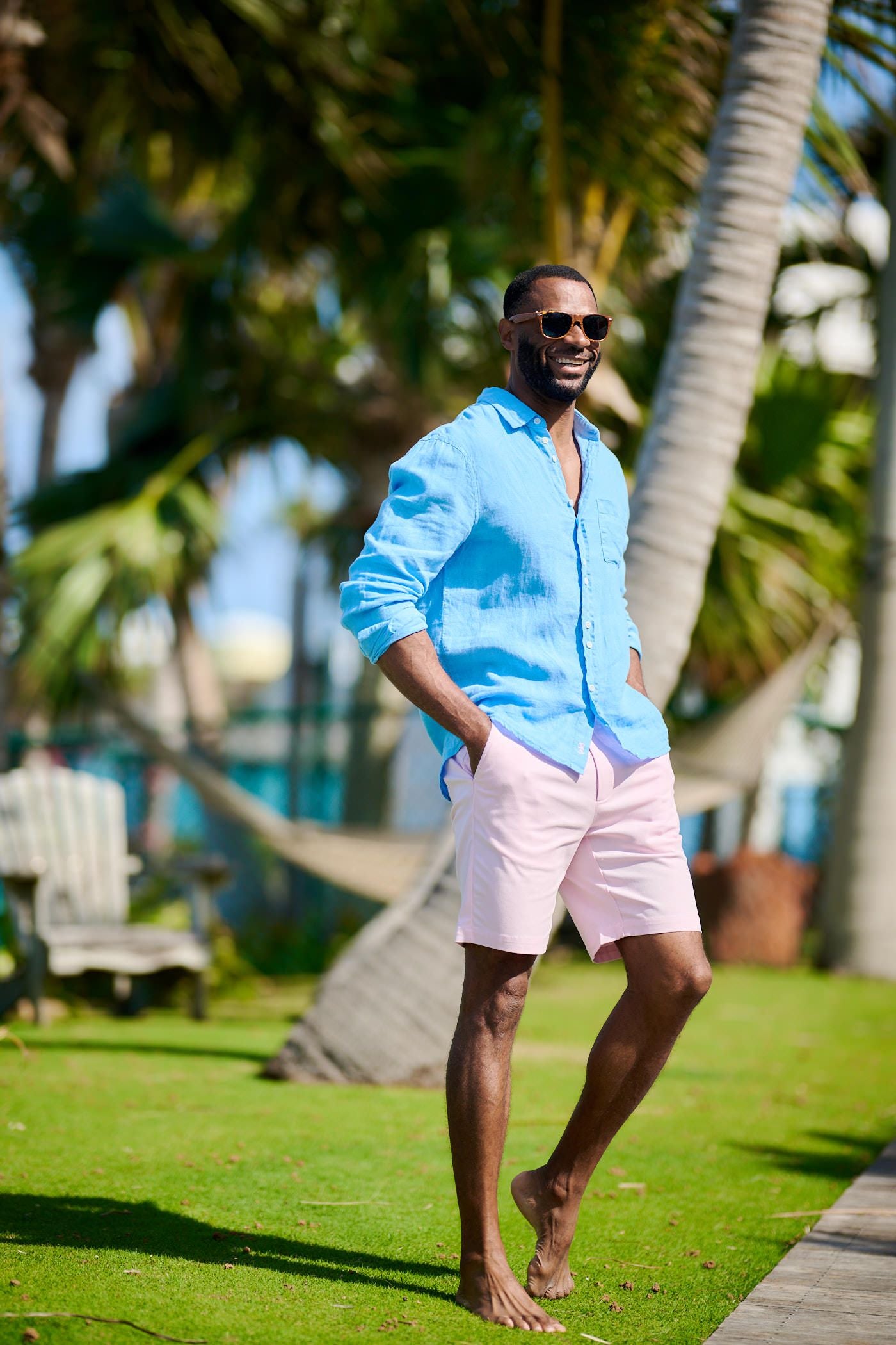 TABS Men's Long Sleeve Linen Shirt - Ocean Blue